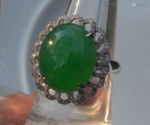 Huge 18K Gold Diamond Green Jadeite Ring