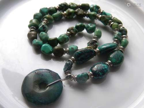 Antique Natural Turquoise Bead Necklace with Pendant