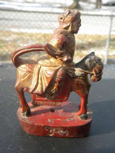 Antique Gold Gilded Wood Warrior on Horse