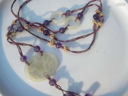 Antique Chinese Seed Pearl Nephrite Jade Necklace