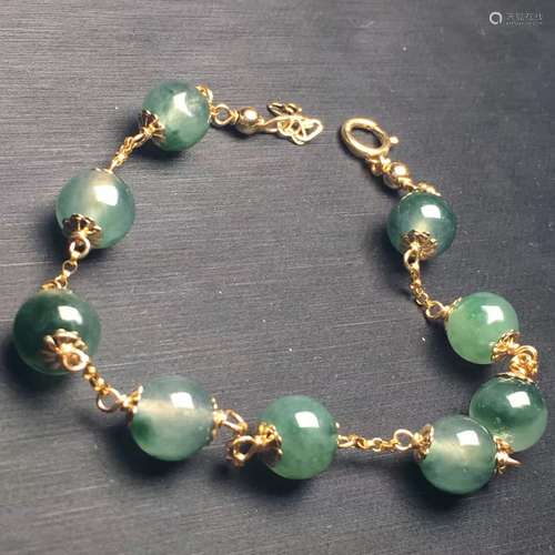 14K Gold Natural Jadeite Bracelet