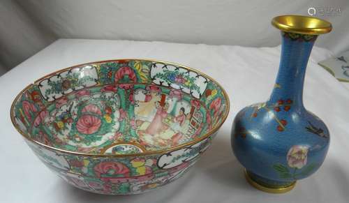 Antique Chinese Bowl and Cloisonne Vase