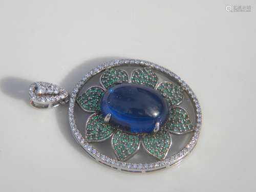 Natural Blue Agate Silver Pendant