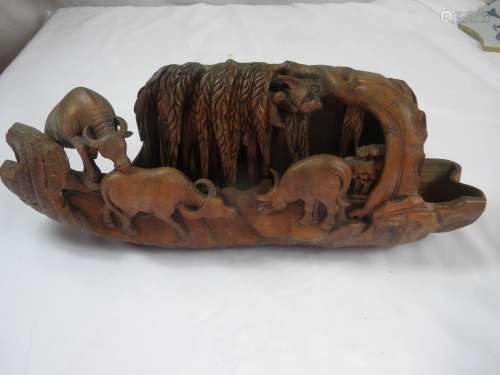 Antique Chinese Bamboo Cow Carving Statue