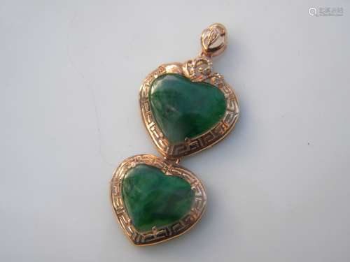 18K Gold Natural Jadeite Heart Pendant