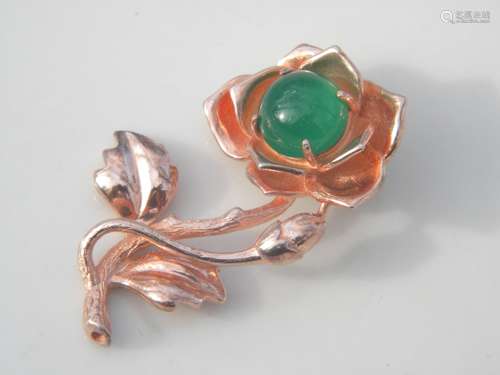 Natural Green Agate Rose Flower Silver Pendant