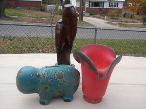 Hippo Money Bank and Rosewood Statue
