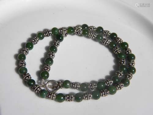 Green Nephrite Jade and silver Necklace