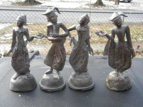 Four Antique Bronze Dancing Statues