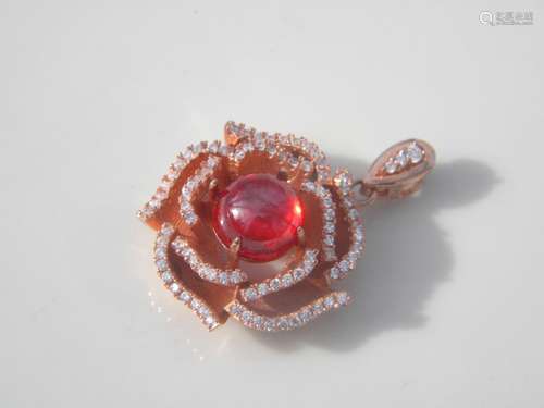 Natural Red Agate Flower Silver Pendant