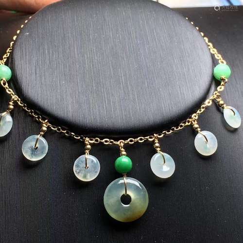 14K Gold Natural Jadeite Necklace