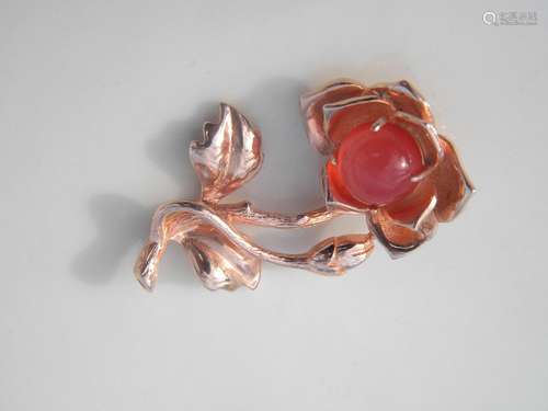 Natural Red Agate Rose Flower Silver Pendant, size: 4