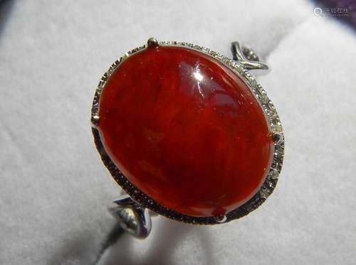 18K Gold Red Jadeite Ring