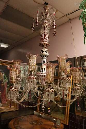 Bohemian Overlaid 19th C. 12 Light Chandelier