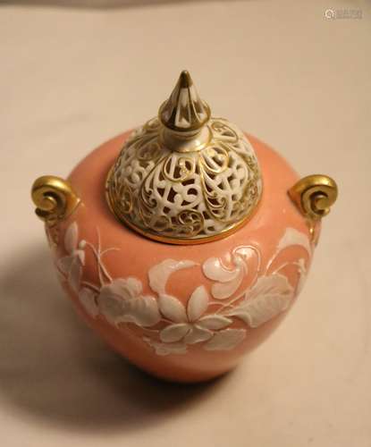 Pink Porcelain Cover Jar, Marked