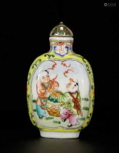 Chinese Enamel Porcelain Snuff Bottle w/ Stopper