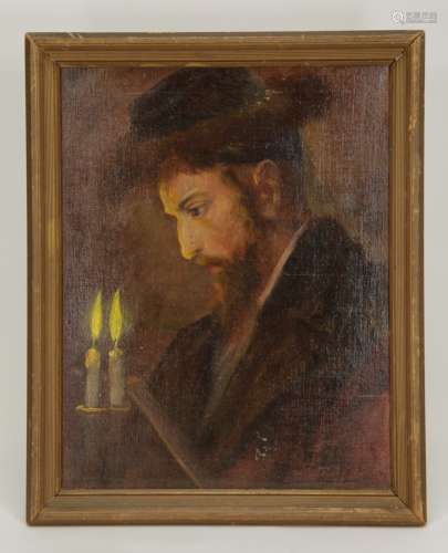 Oil on Canvas of Rabbi w/ Candles, Unkown Artist