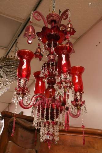 Bohemian 4 Lights Overlaid Red Crystal Chandeliers