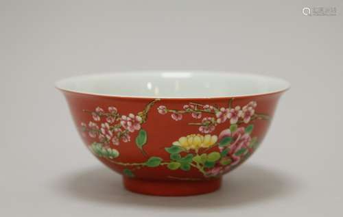 Chinese Enameled Porcelain Bowl, Marked