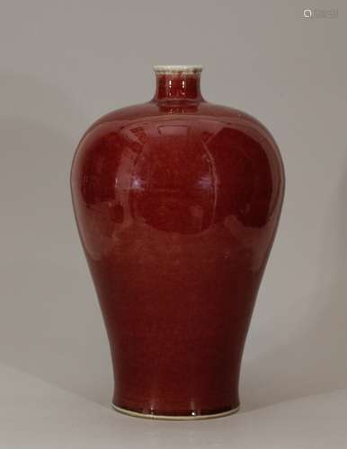 Chinese Red Glazed MeiPing Style Porcelain Vase