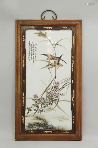 Chinese Famille Rose Porcelain Plaque, Marked