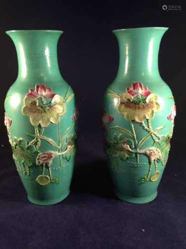 Pair of Antique Chinese Green Vases