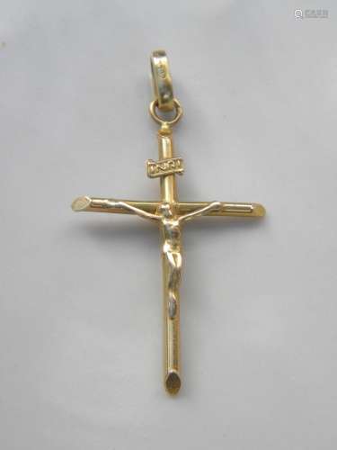 14K Gold Cross Jesus Pendant