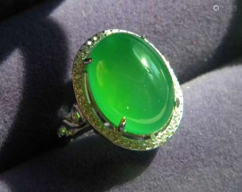 Huge Natural Green Stone Silver Ring