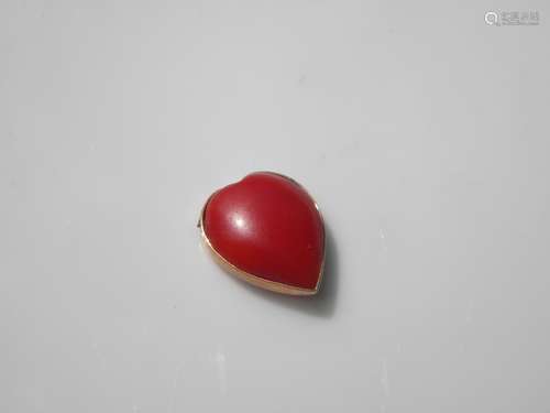 Antique Ox Blood Red Coral Heart Pendant