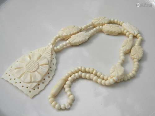 Carved Bone Flower Necklace