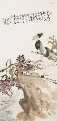A CHINESE SCROLL PAINTING OF QU YUAN, AFTER CHEN JIALENG