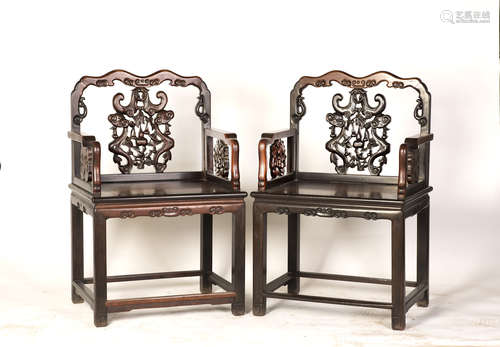 A PAIR OF CHINESE HARDWOOD CHAIRS