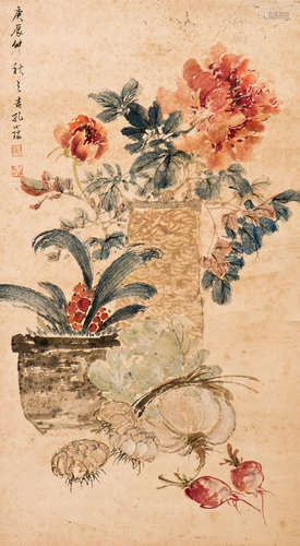 A CHINESE SCROLL PAINTING OF FLORAL MOTIF, AFTER KONG XIAOYU