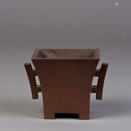 A SQUARE BRONZE CENSER