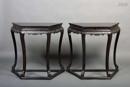 A PAIR OF ZITAN HEXAGONAL TABLES