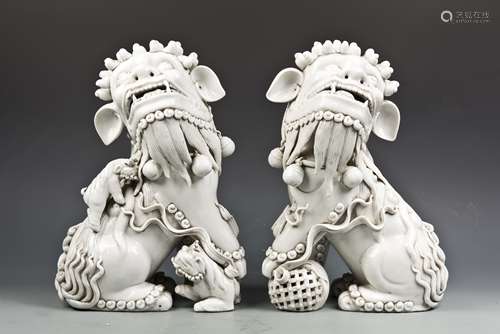 PAIR OF BLANC DE CHINE LIONS