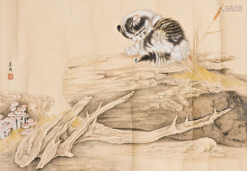 A CHINESE PAINTING OF CAT MOTIF, AFTER ZHU CHUNMAO