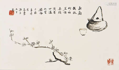 A CHINESE SCROLL PAINTING OF PLUM MOTIF