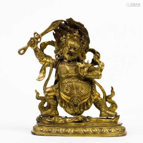 A GILT BRONZE FIGURE OF RAKTA YAMARI, QING DYNASTY