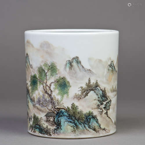 A CHINESE PORCELAIN BRUSH POT