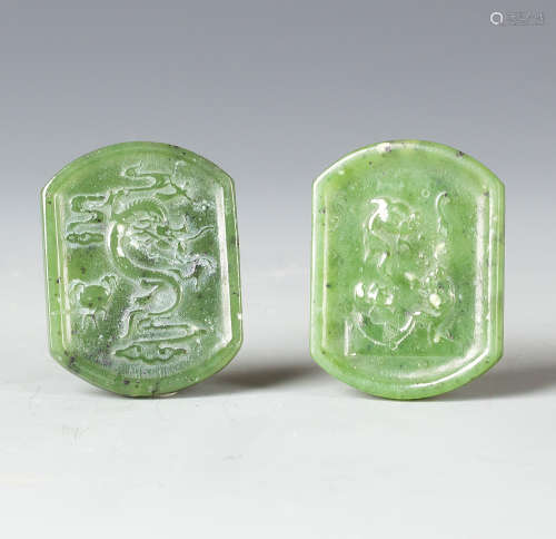 TWO SPINACH JADE PENDANTS