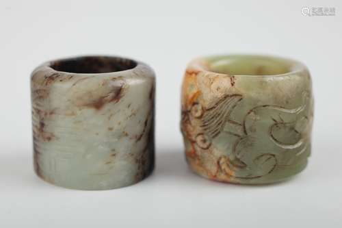 Two jade archers / thumb rings, Qing Dynasty,