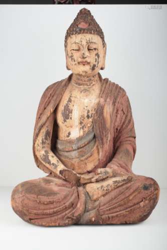 Large polychrome wooden decorative buddha