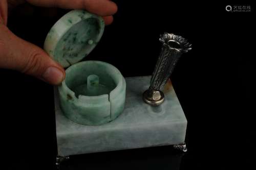 A jadeite and silver inkstand by Yamanaka,