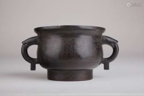 A bronze silver inlayed censer, Qing dynasty,