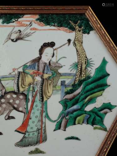 A Famille Verte porcelain wall plaque, 19th c.,