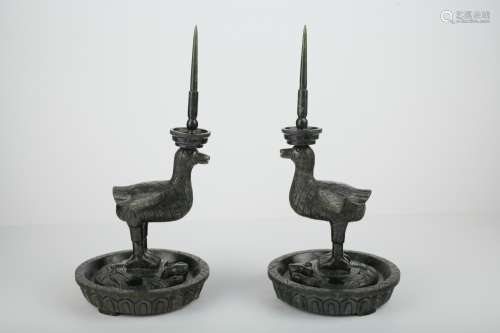 A pair of spinach jade candlesticks, Qing,