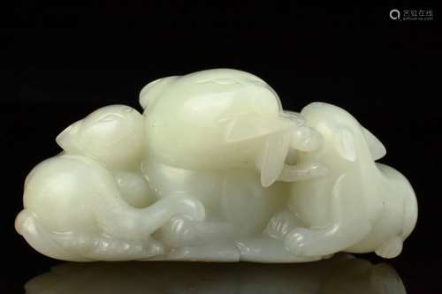 White jade 'Cats and Dragonfly' group, 18th c.,