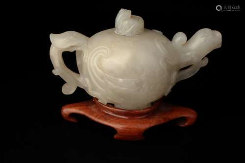 A white jade 'Phoenix' form tea pot, 18th century,