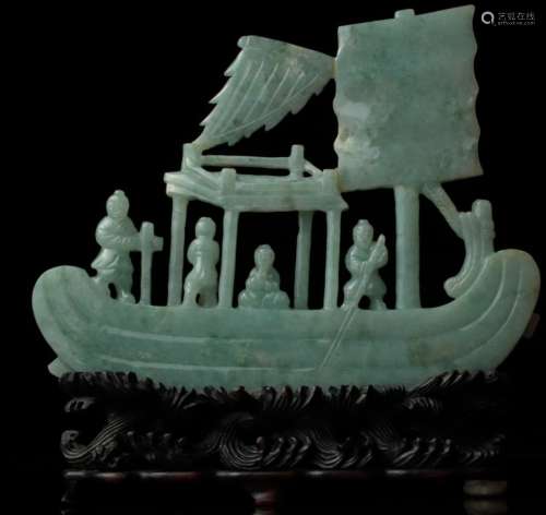 Jadeite Carving of Figures in a Boat, 19th/20th C.